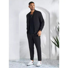 Plain Twill Bomber Jacket - Black