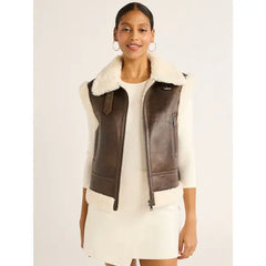 Scoop Women's Faux Suede Zip Vest with Faux Shearling Lining, Heavyweight