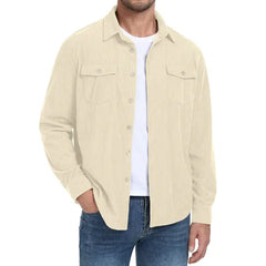 GIRUNS Men's Corduroy Jacket Casual Lightweight Jacket Button Up Long Sleeve Shirts With Flap Pockets Navy Blue L