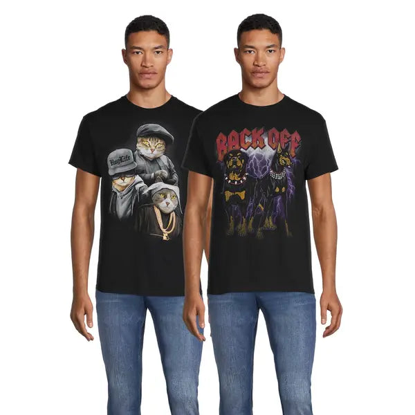 Humor Men's & Big Men's Back Off Dogs and Cat Trio Graphic Tees, 2-Pack