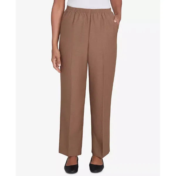 Alfred Dunner Women's Classic Textured Proportioned Medium Pant, Taupe
