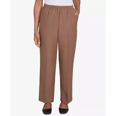 Alfred Dunner Women's Classic Textured Proportioned Medium Pant, Taupe