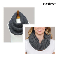 BASICO 2-Pack Women's Infinity Scarves, Chunky Knitted Neck Warmers in Teal & Charcoal Grey