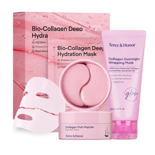 TEREZ & HONOR Korean Collagen Mask & Eye Patch Collection – Hydrogel Face Masks for Deep Hydration, Firming, Glow, Elasticity & Under-Eye Care