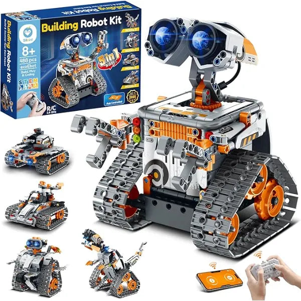 Sillbird Robot Building Kit with Remote Control STEM Gifts for Kids Boys Age 8-12, Coding Technic Robotics Toy for Birthday Buildable 5in1 Models with 488 Pieces