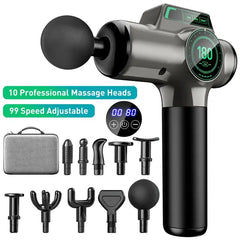 Massage Gun Deep Tissue, Muscle Percussion Back Neck Head Handheld Hammer Massager for Athletes, 99 Speed Level with LED Display Screen, Long Battery Life with 10 Heads