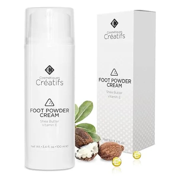 Cosmétiques Créatifs Foot Powder Cream for Dry Cracked Heels, Odor Control, and Intense Skin Hydration, with Shea Butter and Vitamin E