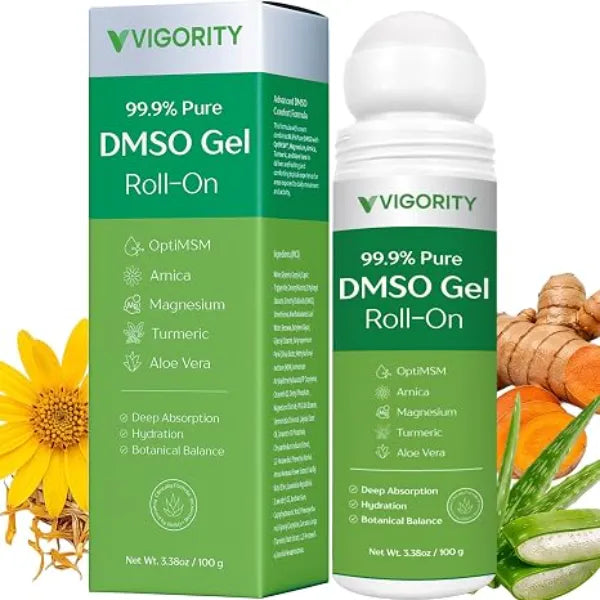 Vigority 99.9% Pure DMSO Roll On Gel Premium Skin Conditioning Cream with Aloe Vera, Magnesium, MSM & Botanical Extracts Fast Absorbing, Non Greasy Daily Skin Care