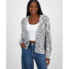 Juniors' Open-Front Long-Sleeve Oversize Cardigan,Created by Macy's-White/Gray