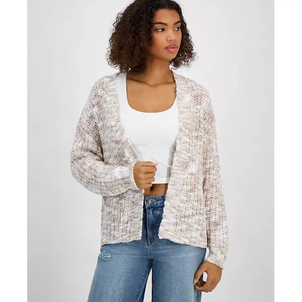 Juniors' Open-Front Long-Sleeve Oversize Cardigan,Created by macy's-pink/sand