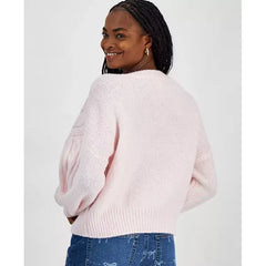 Women's Cable-Knit-Detail Graphic Sweater, Exclusively at Macy's-Pijnk polish