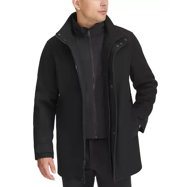 Men's 3/4-Length Car Coat with Full-Zip Bib