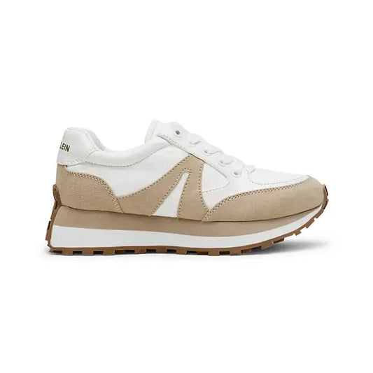 Anne Klein Womens Stellar Lace Up Jogger Platform Sneakers, Comfortable Trendy Everyday Footwear, White Tan