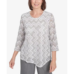 Alfred Dunner Petite Copenhagen Spliced Crew Neck Wavy Stripe Top, Grey Multi