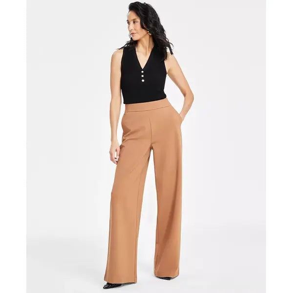 Women's High-Rise Wide-Leg Pants, Created for Macy's-Brown Sair