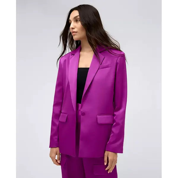 Women's One Button Notch Collar Satin Jacket,Created by Macy's-Vivid Magenta