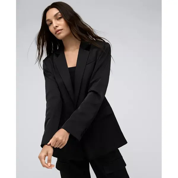 Women's One Button Notch Collar Satin Jacket,Created by Macy's-Black
