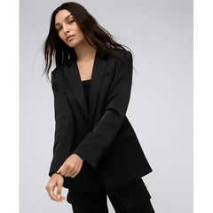 Women's One Button Notch Collar Satin Jacket,Created by Macy's-Black