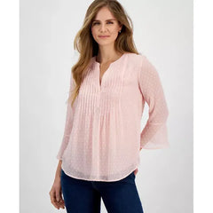 Women's Textured Pintuck Ruffle Sleeve Top, Regular & Petite, Created for Macy's-Think pink