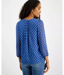 Macy's Women's Pintuck-Pleat Polka Dot Blouse-Amsterdam Blue