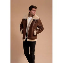 Men's Leather Sheepskin Jacket, Brown