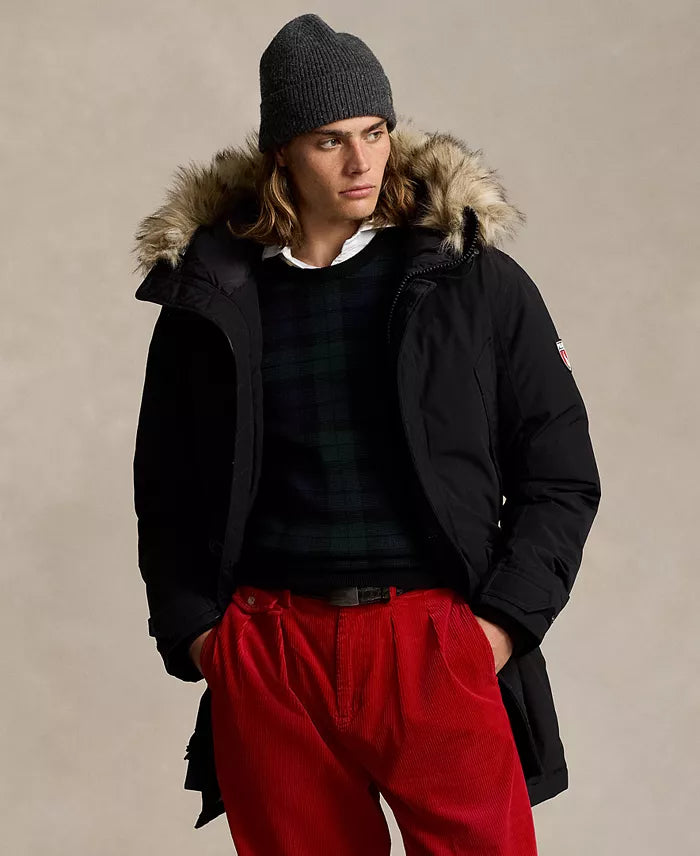 Men's Faux-Fur-Trim Down Hooded Coat