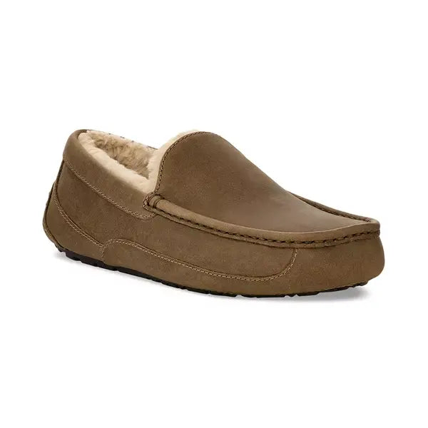 UGG® Men's Ascot Leather Plush-Lined Slipper, Comfortable and Stylish Slippers for Ultimate Relaxation