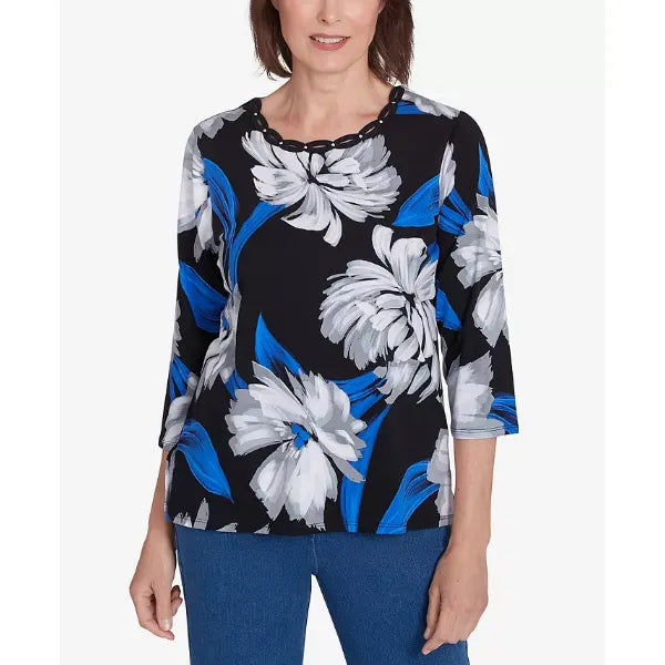 Alfred Dunner Petite Key Items Brushstroke Print Crew Neck Tee, Multi