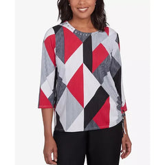 Alfred Dunner Petite Key Items Stained Glass Print Crew Neck Top, Multi