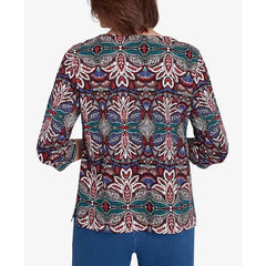 Alfred Dunner Petite Key Items Abstract Leaf Print Three Quarter Sleeve Top, Multi