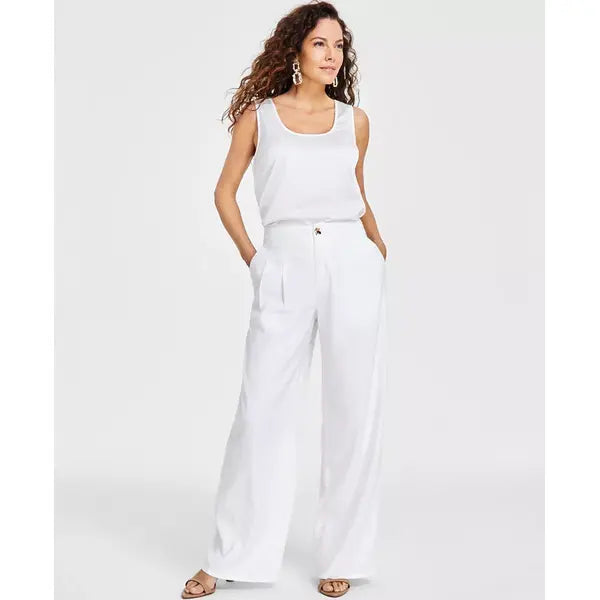 Women's Pleated Wide-Leg Pants, Exclusively at Macy's-Bright white