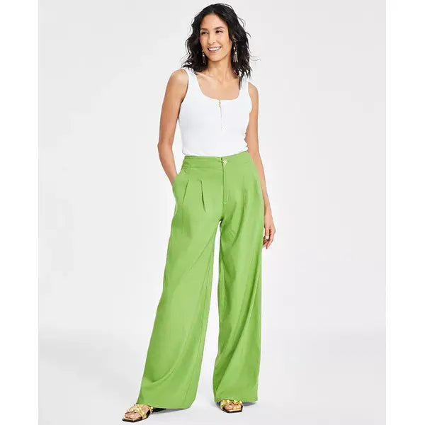 Women's Pleated Wide-Leg Pants, Exclusively at Macy's-Cactus gre