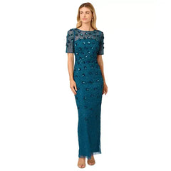 Adrianna Papell Embellished Floral Sheath Dress for Elegant and Timeless Evening Wear