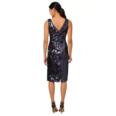 Adrianna Papell Womens Sleeveless Sequin Dress for Evening and Special Occasions, Navy