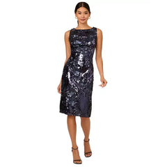 Adrianna Papell Womens Sleeveless Sequin Dress for Evening and Special Occasions, Navy