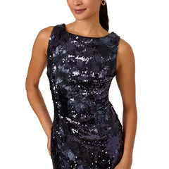 Adrianna Papell Womens Sleeveless Sequin Dress for Evening and Special Occasions, Navy