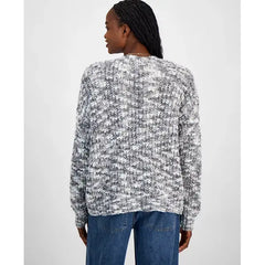 Juniors' Open-Front Long-Sleeve Oversize Cardigan,Created by Macy's-White/Gray