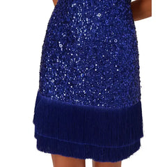 Adrianna Papell Womens Sequined Fringe Sheath Dress for Elegant Party or Evening Outfit ,Ultra Blue