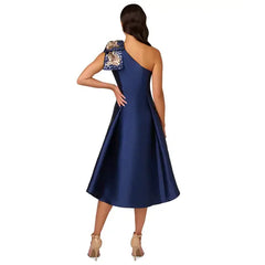 Adrianna Papell Women's Sequined Mikado One Shoulder Dress for Glamorous and Elegant Evening Style, Light Navy