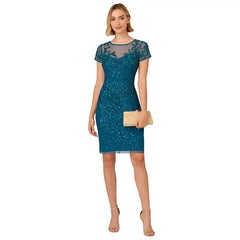 Adrianna Papell Womens Beaded Sheath Dress, Elegant Formal Party Outfit, Teal Sapphire , Size 4
