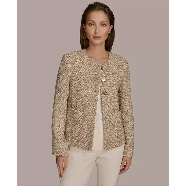 Women's Round-Neck Button-Front Jacket,Created by Macy's-gold