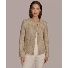 Women's Round-Neck Button-Front Jacket,Created by Macy's-gold