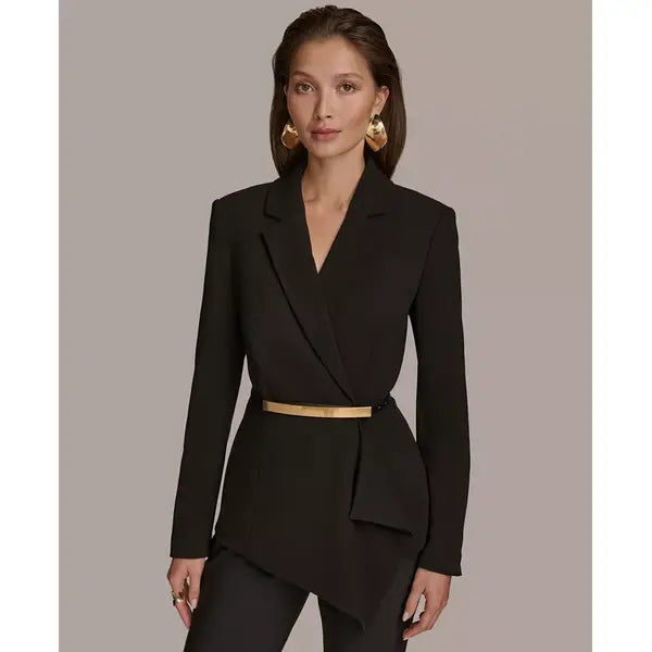 Women's Belted Asymmetric-Hem Jacket,created by Macy's-Black