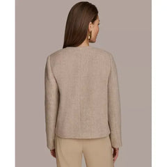 Women's Round-Neck Button-Front Jacket,Created by Macy's-Beige Melange
