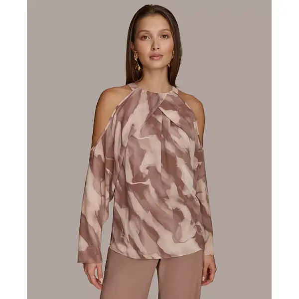 Women's Long Sleeve Printed Cold-Shoulder Top Macy's-Mink milt