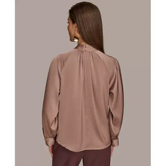 Macy's  Women's High Neck Button-Trim Blouse-MINK