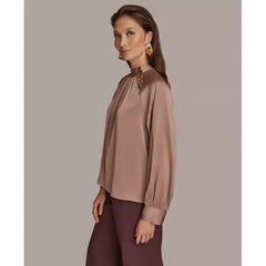 Macy's  Women's High Neck Button-Trim Blouse-MINK