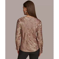 Macy's Women's Metallic Cowl-Neck Long-Sleeve Top-Mink