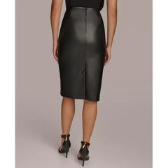Women's Faux-Leather Chain-Trim Skirt,Created by Macy's-Black