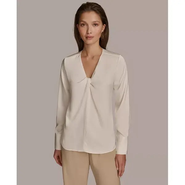 Macy's Women's Twist Front V-Neck Long-Sleeve Top-Lvory